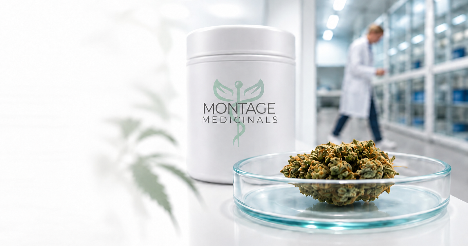 Cannabis bud in petri dish with container
